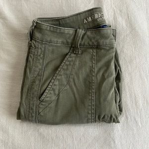 American eagle high rise olive colored skinny jeans